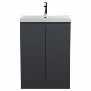 Urban Floor Standing 2-Door Vanity with Thin-Edge Ceramic Basin 600mm Wide - Soft Black