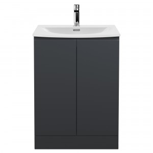 Urban Floor Standing 2-Door Vanity with Curved Ceramic Basin 600mm Wide - Soft Black