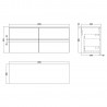 Urban 1200mm Wall Hung 4 Drawer Unit With Bellato Grey Laminate Worktop - Satin White - Technical Drawing