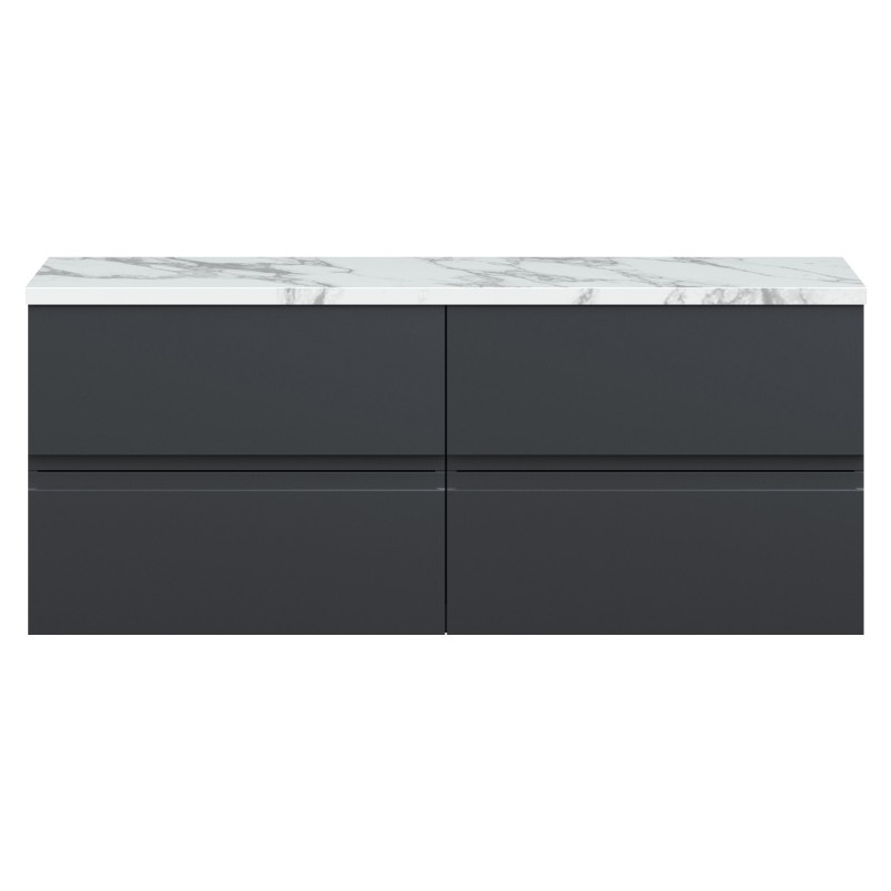 Urban 1200mm Wall Hung 4 Drawer Unit With Carrera Marble Laminate Worktop - Soft Black