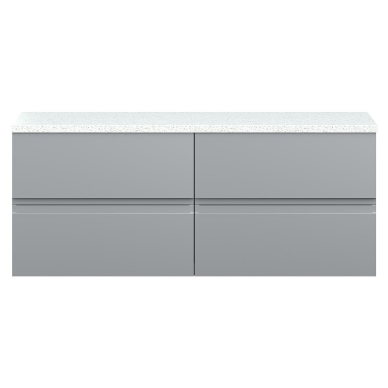 Urban 1200mm Wall Hung 4 Drawer Unit With White Sparkle Laminate Worktop - Satin Grey