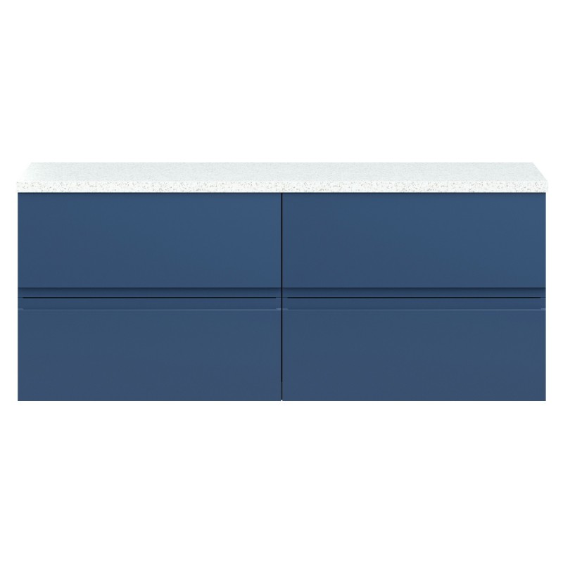 Urban 1200mm Wall Hung 4 Drawer Unit With White Sparkle Laminate Worktop - Satin Blue