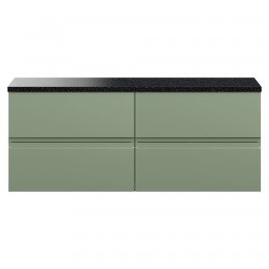 Urban 1200mm Wall Hung 4 Drawer Unit With Black Sparkle Laminate Worktop - Satin Green