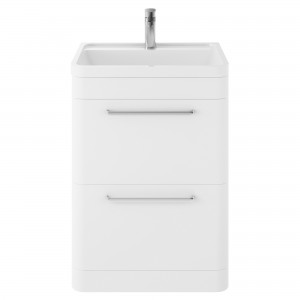 Solar Pure White 600mm (w) x 840mm (h) x 450mm (d) 2 Drawer Vanity Unit and Basin