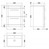 Solar Pure White 600mm (w) x 840mm (h) x 450mm (d) 2 Drawer Vanity Unit and Basin - Technical Drawing