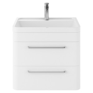 Solar Pure White 600mm (w) x 540mm (h) x 450mm (d) 2 Drawer Wall Hung Vanity Unit and Basin