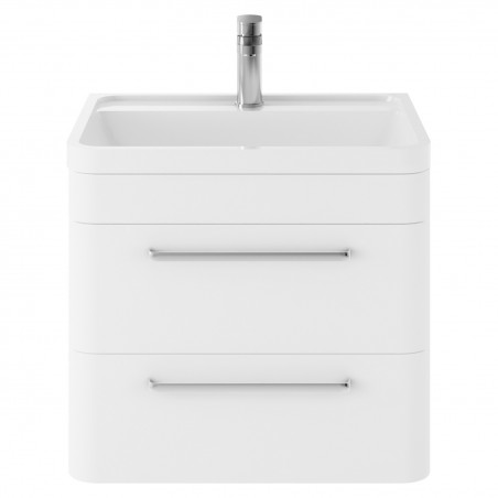 Solar Pure White 600mm (w) x 540mm (h) x 450mm (d) 2 Drawer Wall Hung Vanity Unit and Basin