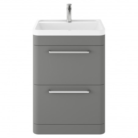 Solar Cool Grey 600mm (w) x 840mm (h) x 450mm (d) 2 Drawer Vanity Unit and Basin