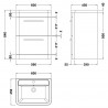 Solar Pure White Floor Standing 600mm (w) x 840mm (h) x 450mm (d) Cabinet & Ceramic Basin - Technical Drawing