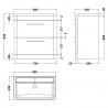 Solar Pure White Floor Standing 800mm (w) x 840mm (h) x 450mm (d) Cabinet & Ceramic Basin - Technical Drawing