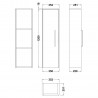 Solar Pure White 350mm (w) x 1200mm (h) x 251mm (d) Tall Wall Hung Storage Unit - Technical Drawing