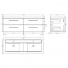 Quartet Gloss Grey Wall Hung 1400mm (w) x 548mm (h) x 500mm (d) 4 Drawer Vanity Unit and Basin - Technical Drawing