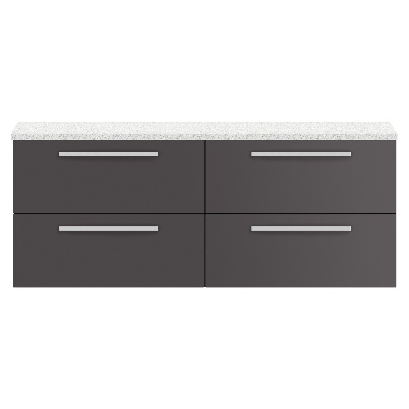Quartet Gloss Grey 1440mm (w) x 520mm (h) x 510mm (d) Double Cabinet & Sparkling White Worktop