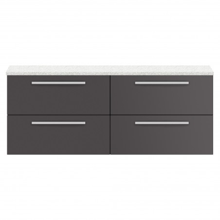 Quartet Gloss Grey 1440mm (w) x 520mm (h) x 510mm (d) Double Cabinet & Sparkling White Worktop