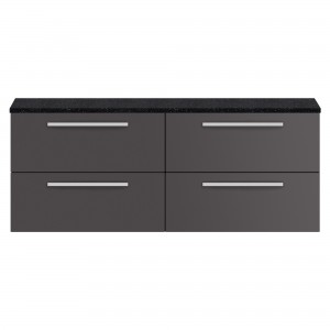 Quartet Gloss Grey 1440mm (w) x 520mm (h) x 510mm (d) Double Cabinet & Sparkling Black Worktop