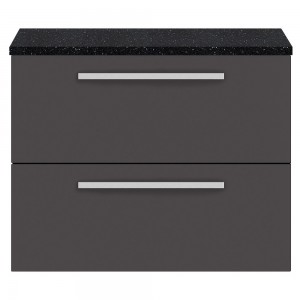 Quartet Gloss Grey 720mm (w) x 520mm (h) x 510mm (d) Cabinet & Sparkling Black Worktop
