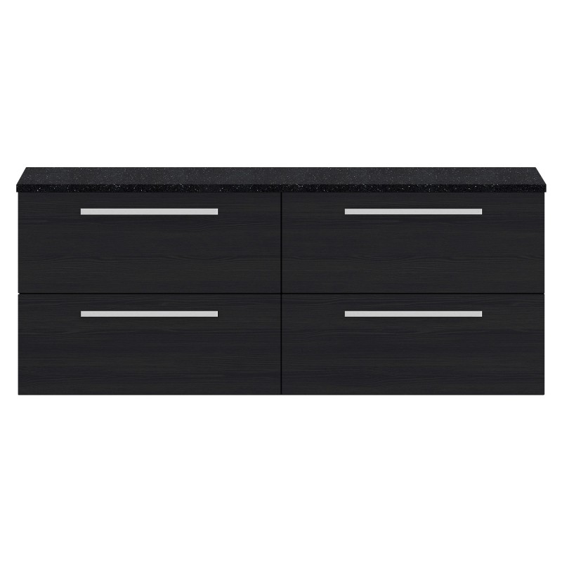 Quartet Charcoal Black 1440mm (w) x 520mm (h) x 510mm (d) Double Cabinet & Sparkling Black Worktop