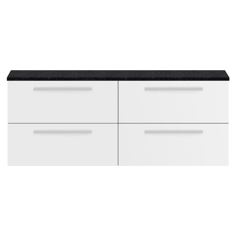Quartet Gloss White 1440mm (w) x 520mm (h) x 510mm (d) Double Cabinet & Sparkling Black Worktop
