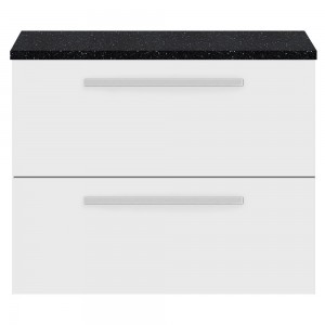 Quartet Gloss White 720mm (w) x 520mm (h) x 510mm (d) Cabinet & Sparkling Black Worktop