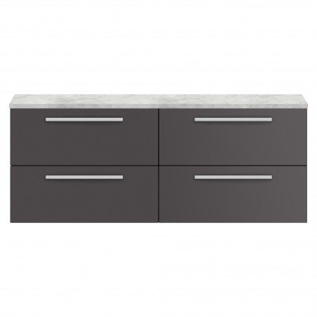Quartet Gloss Grey 1440mm (w) x 520mm (h) x 510mm (d) Double Cabinet & Grey Worktop
