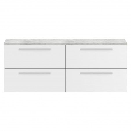 Quartet Gloss White 1440mm (w) x 520mm (h) x 510mm (d) Double Cabinet & Grey Worktop