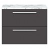 Quartet 720mm Wall Hung 2 Drawer Unit With Carrera Marble Laminate Worktop - Gloss Grey