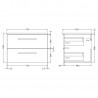 Quartet 720mm Wall Hung 2 Drawer Unit With Carrera Marble Laminate Worktop - Gloss Grey - Technical Drawing