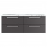 Quartet 1400mm Wall Hung 4 Drawer Unit With Carrera Marble Laminate Worktop - Gloss Grey