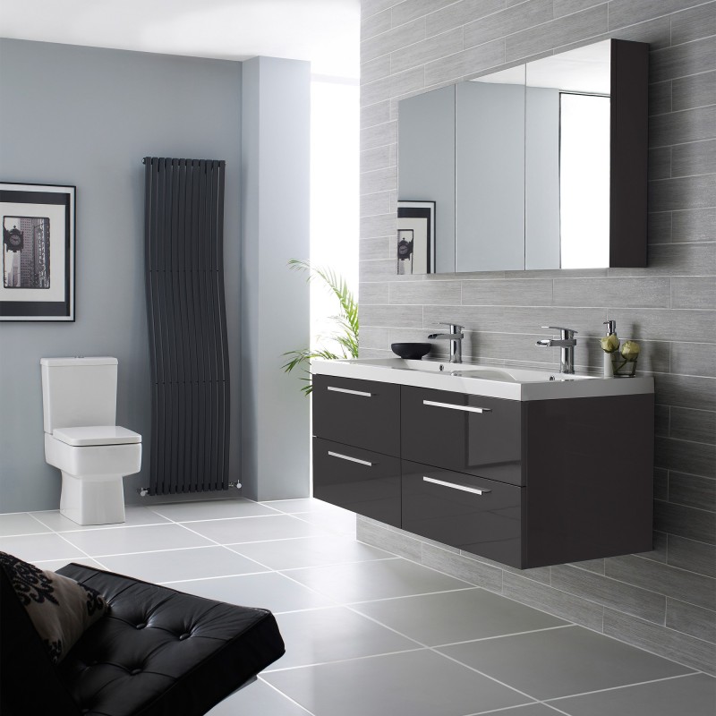 Quartet Gloss Grey 1347mm(W) x 715mm(H) 3 Door Mirror Cabinet - Insitu