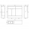 Fusion Gloss White 1100mm (w) x 904mm (h) x 260mm (d) Slimline Combination Vanity & Toilet Unit - Technical Drawing