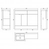 Fusion Gloss White 1100mm (w) x 904mm (h) x 360mm (d) Full Depth Combination Vanity Unit - Technical Drawing