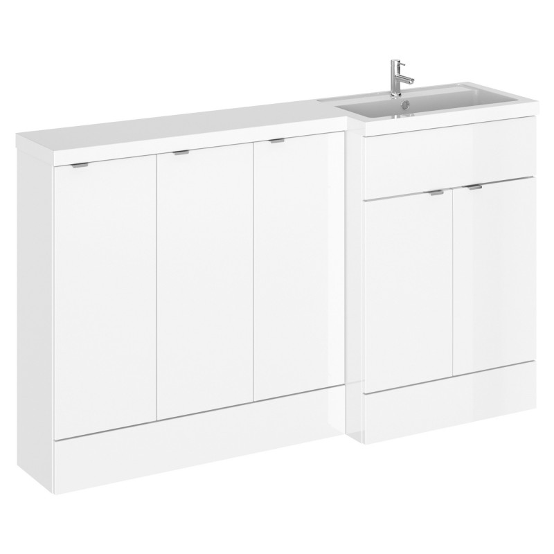 Fusion Gloss White 1500mm (w) x 904mm (h) x 360mm (d) Full Depth Combination Vanity Toilet and Storage Unit with R/H Basin