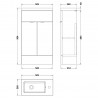 Fusion Gloss White 500mm (w) x 904mm (h) x 260mm (d) Slimline Vanity Unit with Basin - Technical Drawing