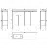 Fusion Gloss White 1200mm (w) x 904mm (h) x 260mm (d) Slimline Combination Vanity Unit with L/H Basin - Technical Drawing
