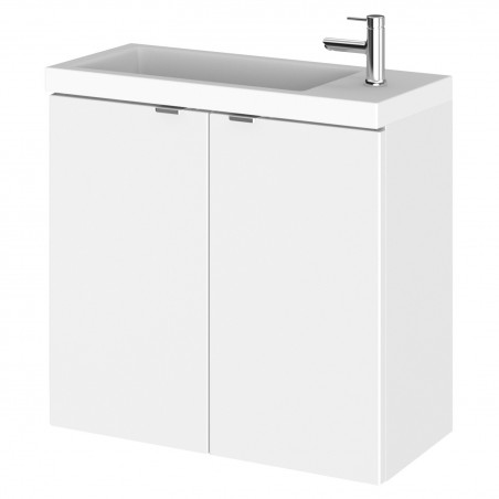 Fusion Gloss White 600mm (w) x 579mm (h) x 255mm (d) Wall Hung Slimline 2 Door Vanity Unit and Basin with 1 Side Tap Hole