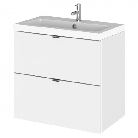 Fusion Gloss White 600mm (w) x 579mm (h) x 360mm (d) Wall Hung Full Depth 2 Drawer Vanity Unit with Basin
