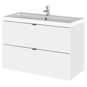 Fusion Gloss White 800mm (w) x 579mm (h) x 360mm (d) Wall Hung Full Depth 2 Drawer Vanity Unit with Basin