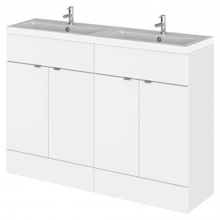 Fusion Gloss White 1200mm (w) x 904mm (h) x 360mm (d) Full Depth 4 Door Vanity Unit with Double Basin
