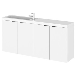 Fusion Gloss White 1200mm (w) x 579mm (h) x 260mm (d) Slimline 4 Door Vanity Unit with Double Basin