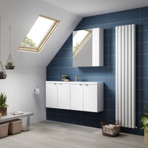 "Fusion" Gloss White 1200mm (w) x 579mm (h) x 260mm (d) Slimline 4 Door Vanity Unit with Double Basin