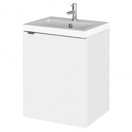 Fusion Gloss White 400mm (w) x 579mm (h) x 360mm (d) Wall Hung Full Depth 1 Door Vanity Unit with Basin