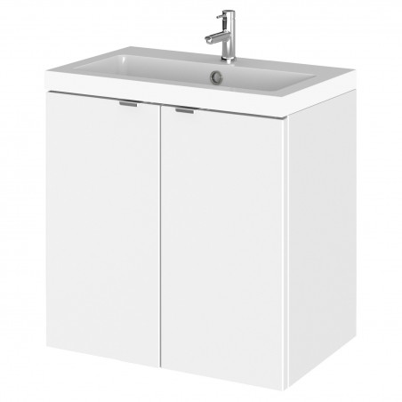 Fusion Gloss White 500mm (w) x 579mm (h) x 360mm (d) Wall Hung Full Depth 2 Door Vanity Unit with Basin