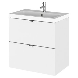 Fusion Gloss White 500mm (w) x 579mm (h) x 360mm (d) Wall Hung Full Depth 2 Drawer Vanity Unit with Basin