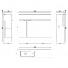 Fusion Gloss White 1000mm (w) x 904mm (h) x 260mm (d) Slimline Combination 2 Door Vanity Unit with Basin - Technical Drawing