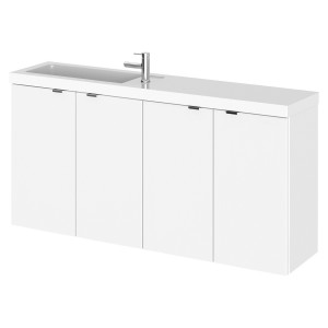 Fusion Gloss White 1000mm (w) x 579mm (h) x 260mm (d) Slimline 4 Door Vanity Storage Unit with Basin