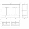 Fusion Gloss White 1200mm (w) x 904mm (h) x 360mm (d) Vanity Unit & Double Ceramic Basin - Technical Drawing