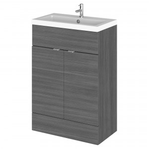 Fusion Anthracite Woodgrain 600mm (w) x 904mm (h) x 360mm (d) Full Depth Vanity Unit with Basin