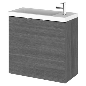 Fusion Anthracite Woodgrain 600mm (w) x 579mm (h) x 255mm (d) Wall Hung Slimline 2 Door Vanity Unit and Basin