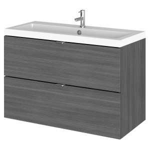 Fusion Anthracite Woodgrain 800mm (w) x 579mm (h) x 360mm (d) Wall Hung Full Depth 2 Drawer Vanity Unit with Basin