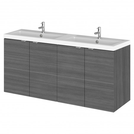 Fusion Anthracite Woodgrain 1200mm (w) x 579mm (h) x 360mm (d) Wall Hung Full Depth 4 Door Vanity Unit with Double Basin